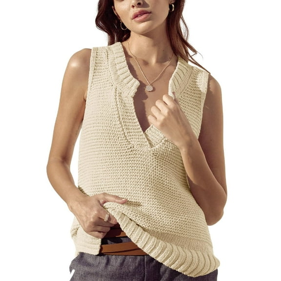 Women's Sleeveless Sweater Vest Lightweight V Neck Summer Sweater Tank Tops Casual Knit Tunic Cami Shirts