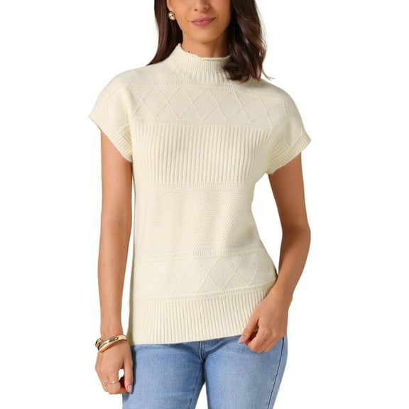 INSPIRE CHIC Women's Vest Sweater Mock Neck Cap Sleeve Knit Pullover Casual Sweater Tops S Beige