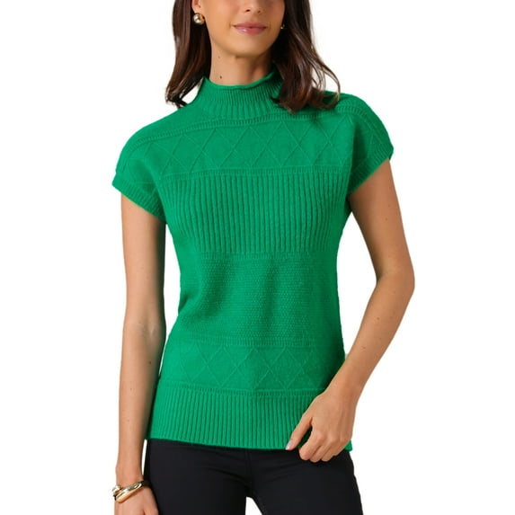 INSPIRE CHIC Women's Vest Sweater Mock Neck Cap Sleeve Knit Pullover Casual Sweater Tops S Green