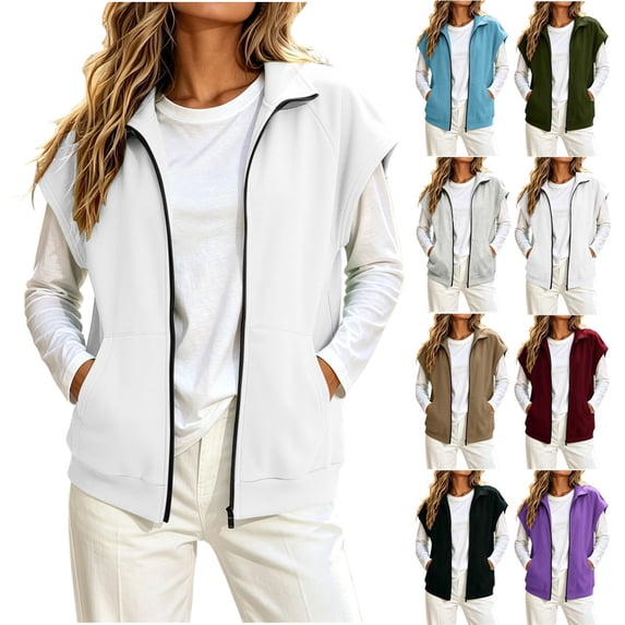 Women's Sleeveless Sweatshirts Zip up Jacket Casual Spring And Winter Layering Piece Sweatshirt Jacket with Pocket Outfit Travel