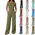 thumbnail image 1 of Women's Sleeveless Tank Exposed Navel Side Pockets Wide Legs Pants Set Suit,Loose Fit Solid Color 2 Piece Outfits Summer Streetwear Lounge Matching Set for Daily Wear, 1 of 8