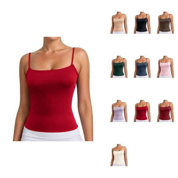 Women's Sleeveless Tank Top Camisole with Adjustable Spaghetti Straps – Pure Color Basic Layering Piece for Everyday Wear, Y2K Casual Outfit Essential