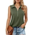 thumbnail image 1 of Women's Sleeveless Tank Top Collared Zip Front V Neck Casual Blouse Stretchy Solid Color Summer Work Tunic, 1 of 4