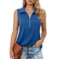 thumbnail image 1 of Women's Sleeveless Tank Top Collared Zip Front V Neck Casual Blouse Stretchy Solid Color Summer Work Tunic, 1 of 4