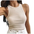 thumbnail image 1 of Women's Sleeveless Tank Top Crew Neck Ribbed Knit Baisc Top Elastic Solid Color Casual Slim Fit Summer Shirt Tees, 1 of 9