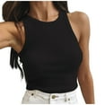 thumbnail image 1 of Women's Sleeveless Tank Top Crew Neck Ribbed Knit Baisc Top Elastic Solid Color Casual Slim Fit Summer Shirt Tees, 1 of 8