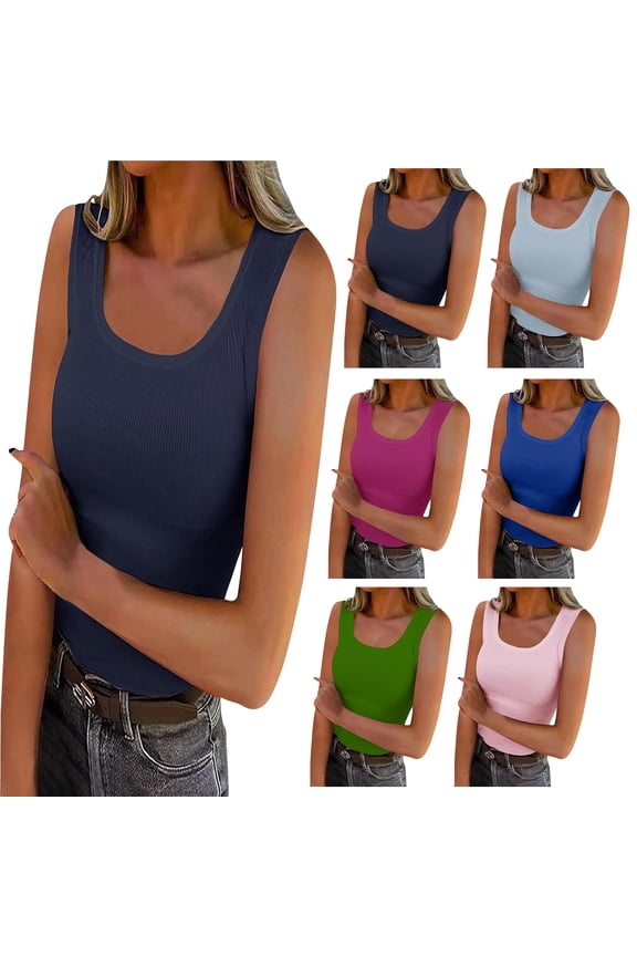 Women's Sleeveless Tank Top Fashion Summer V Neck Leisure Three-quarter Sleeve Solid Women Camisole Tops Navy XXL