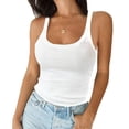 thumbnail image 1 of Women's Sleeveless Tank Top Form Fitting Scoop Neck Ribbed Knit Basic Cami Shirts White L, 1 of 6