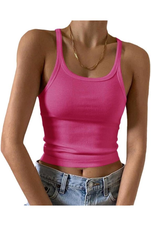 Women's Sleeveless Tank Top Form Fitting Scoop Neck Ribbed Knit Basic Cami Shirts
