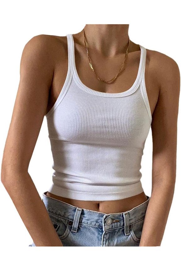 Women's Sleeveless Tank Top Form Fitting Scoop Neck Ribbed Knit Basic Cami Shirts