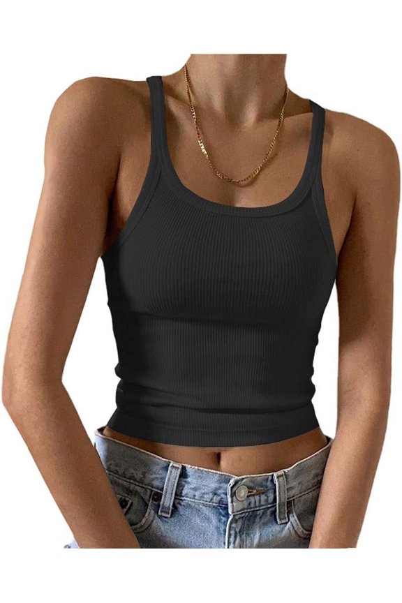 Women's Sleeveless Tank Top Form Fitting Scoop Neck Ribbed Knit Basic Cami Shirts
