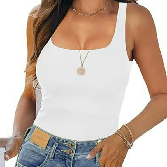 Women's Sleeveless Tank Top Form Fitting Square Collar Thread Basic Cami Shirts