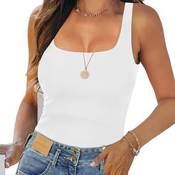 Women's Sleeveless Tank Top Form Fitting Square Collar Thread Basic Cami Shirts