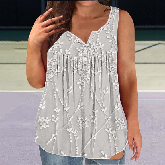 Women's Sleeveless Tank Top - Loose Fit U-Neck Peplum Hem with Floral Print | Sleeveless Tunic Tops to Wear with Leggings, Soft Stretch Fabric for Leggings & Summer