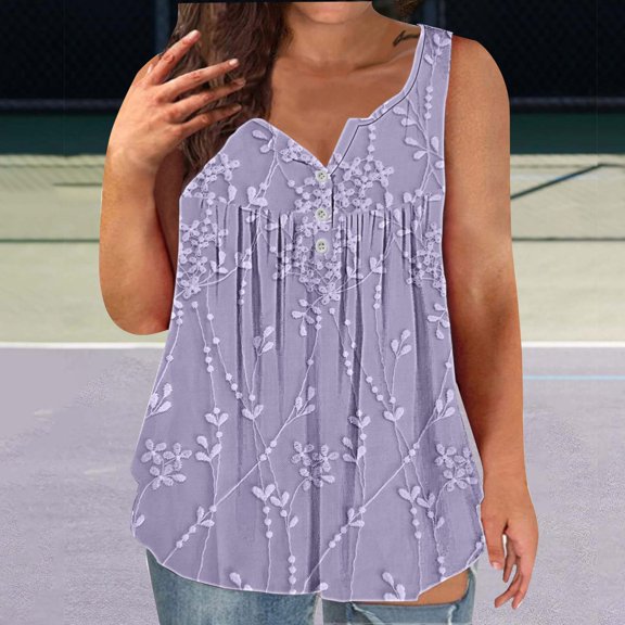 Women's Sleeveless Tank Top - Loose Fit U-Neck Peplum Hem with Floral Print | Sleeveless Tunic Tops to Wear with Leggings, Soft Stretch Fabric for Leggings & Summer