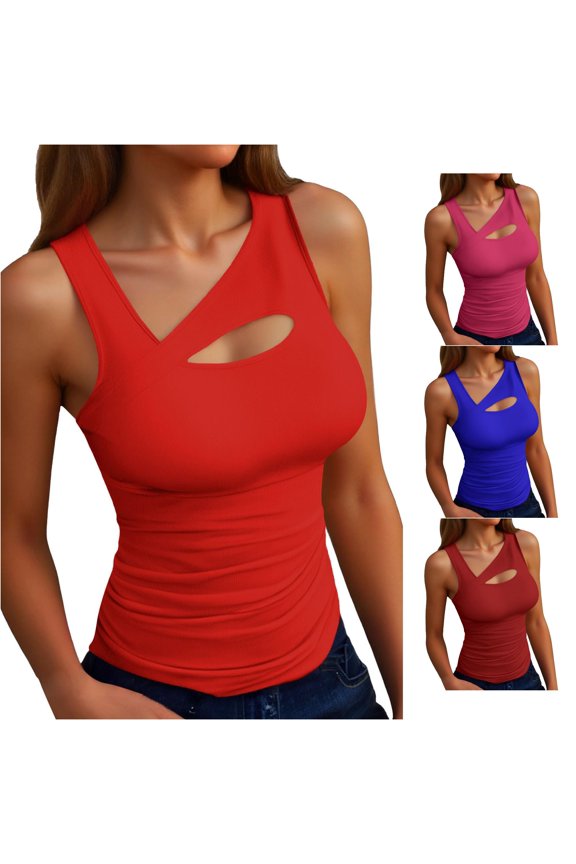 Women's Sleeveless Tank Top Ribbed Summer Tops Asymmetric Neck Slim Fit Basic Shirt Ribbed Vest Stretch Top Womens plus Size Tops XS