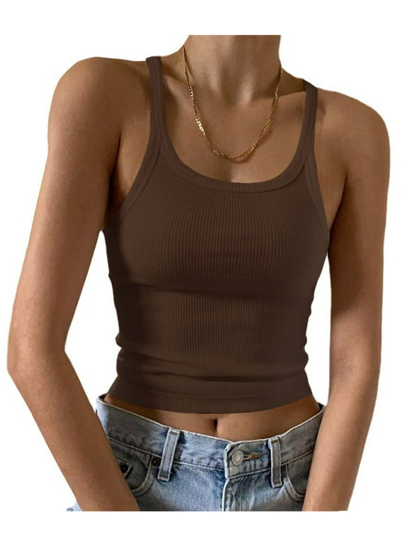 Women's Sleeveless Tank Top Scoop Neck Crop Tops for Women Slim Fitted Summer Cami Shirts