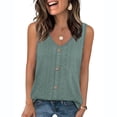 thumbnail image 1 of Women's Sleeveless Tank Top - V-Neck Eyelet Button Front Blouse for Summer Casual/Beach Outfits Army Green M, 1 of 5