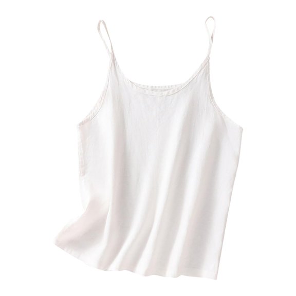 Women's Sleeveless Tank Top White-A Cotton and Linen Solid Color Short Style Split Summer 2025 Beach Fashion Clothes 2XL