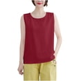 thumbnail image 1 of Women's Sleeveless Tank Tops Cotton Linen Lightweight Casual Beach Tee Shirt Crew Neck Loose Summer Tanks M-3X (XL, Red), 1 of 8