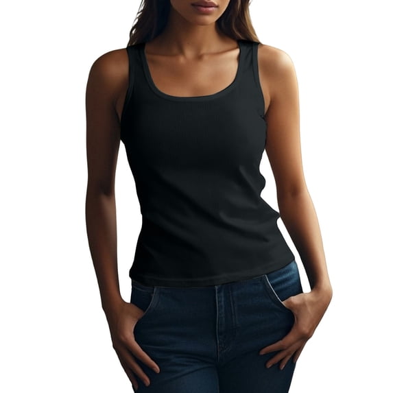 Women's Sleeveless Tank Tops Ribbed Knit Neck Form Fitting Tops Basic Casual Shirt for All Day Comfort by Gbobgt Black L