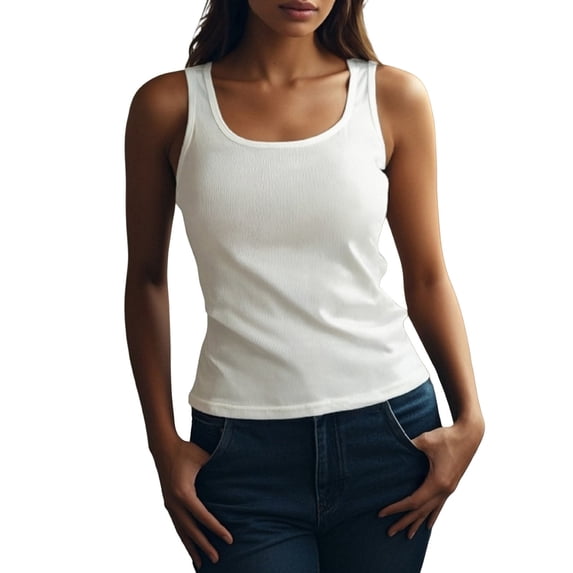 Women's Sleeveless Tank Tops Ribbed Knit Neck Form Fitting Tops Basic Casual Shirt for All Day Comfort by Gbobgt White XL