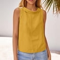 thumbnail image 1 of Women's Sleeveless Tank Tops Round Neck Cotton Linen Cute Summer Shirts Yellow 2XL, 1 of 4