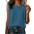 thumbnail image 1 of Women's Sleeveless Tank Tops Textured Loose Tunic Tops Button Slit Hem Casual Layering Shirts Solid Basic Tank Shirts Fashion Outfit Blue, 1 of 8