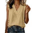thumbnail image 1 of Women's Sleeveless Tank Tops Textured Loose Tunic Tops Button Slit Hem Casual Layering Shirts Solid Basic Tank Shirts Fashion Outfit Khaki, 1 of 9