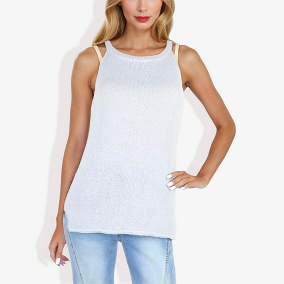 Women's Sleeveless Textured Knit Tank Top- Large, Gray