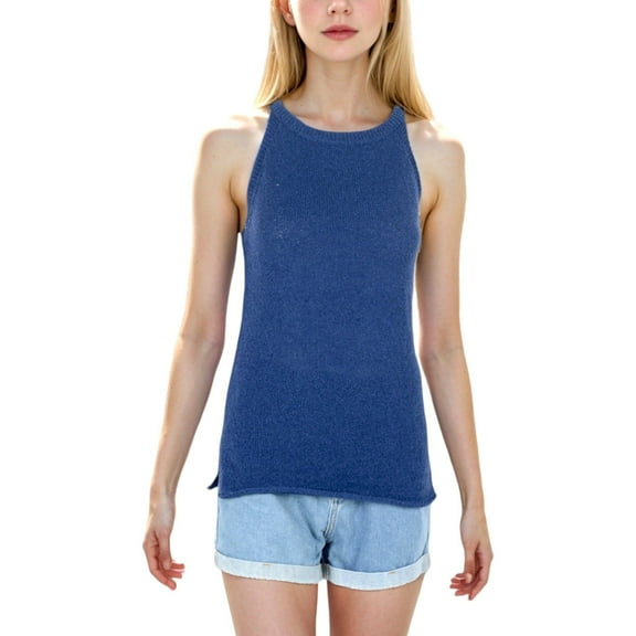Women's Sleeveless Textured Knit Tank Top- Medium, Navy