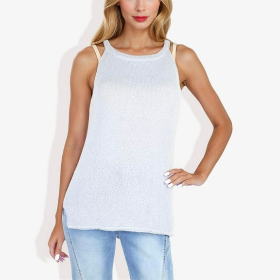 Women's Sleeveless Textured Knit Tank Top- X Large, Gray