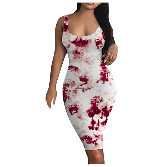 Women's Sleeveless Tie-Dye Midi Dress Casual Summer Tank Party Club Mini Flowy Comfortable Stylish Fashion