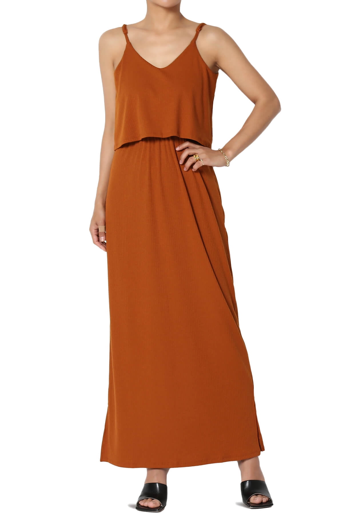 Women's Sleeveless Tiered Maxi Dress Spaghetti Straps Layered Cami Long