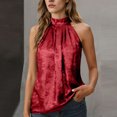thumbnail image 1 of Women's Sleeveless Tops Halter Pleated Elegant Tank Top Casual Summer Work Shirts Women's Satin Sleeveless Halter Tank Top Mock Neck Metallic Party Going Out Tops, 1 of 9