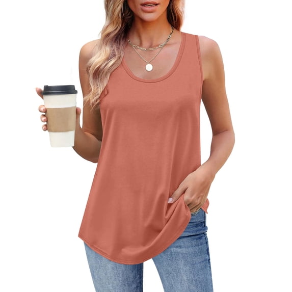 Women's Sleeveless Tops Round Neck Plain Tank Tops Casual Elegant Summer Vest Shirts Orange L