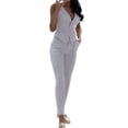 thumbnail image 1 of Women's Sleeveless Trouser Suit 2 Piece Suit Plain Two Piece Slim Fit Sporty Trouser Suit Streetwear Junior Business Suit Striped Trouser Pants for Women Jumpsuit Dressy Two Piece Pants Outfits Women, 1 of 5
