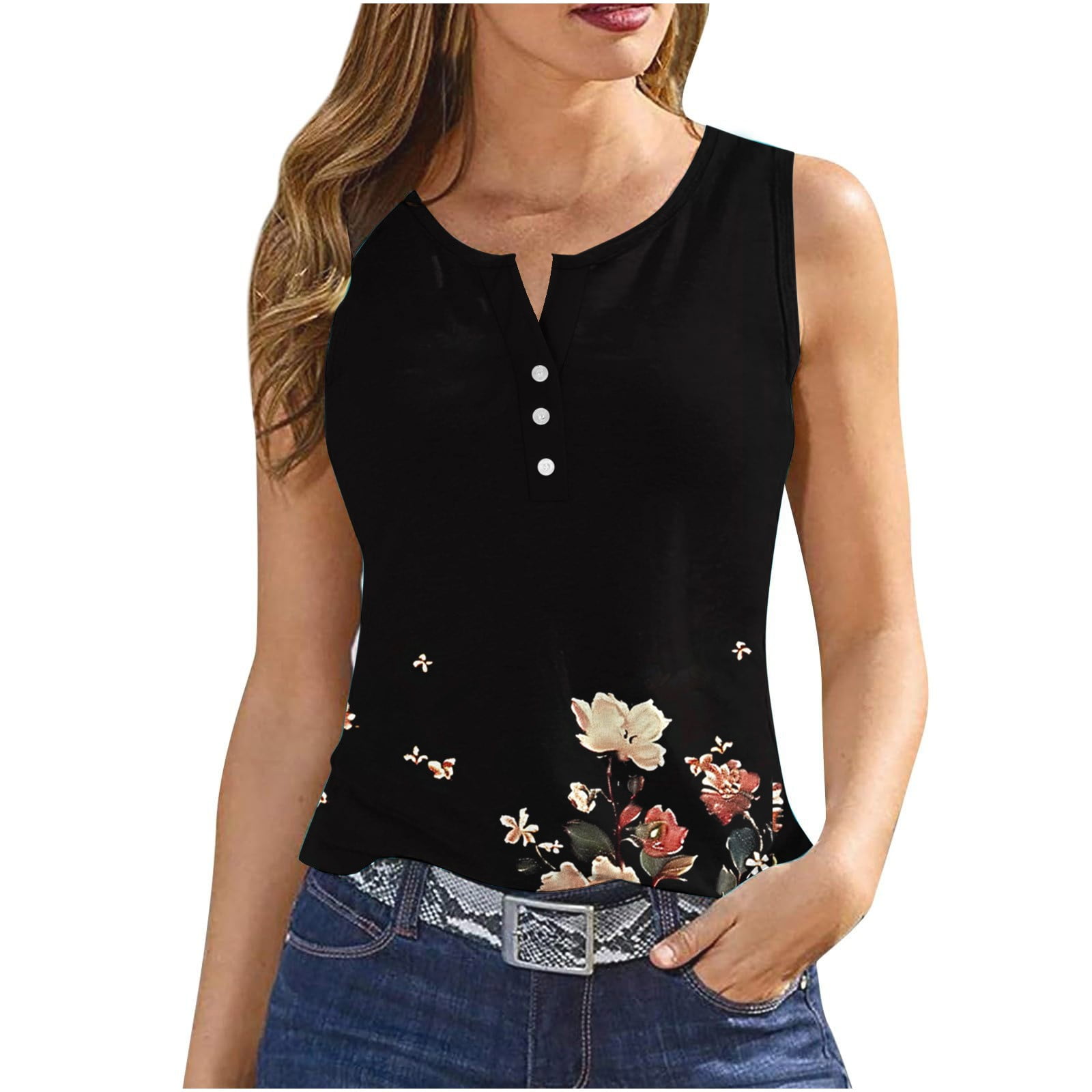 Women's Sleeveless Tunic Tops for Lady Loose Fit Flowy Y2K Tops Dressy