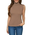 thumbnail image 1 of Women's Sleeveless Turtleneck Top Lightweight Knit Tank Camel XL, 1 of 7