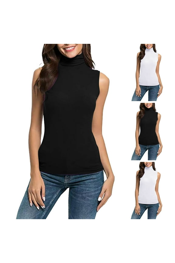 Women's Sleeveless Turtleneck Top Shirt Blouse Solid Color Casual Daily Wear Loungewear Fashion Essential Gift for Women | CSEONE,Black L
