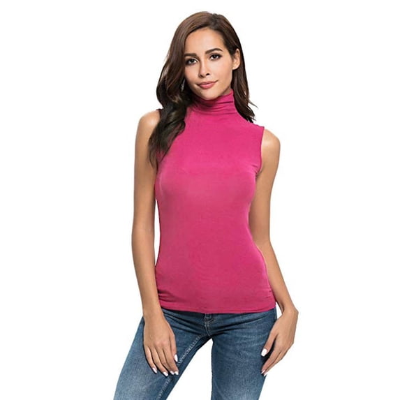Women's Sleeveless Turtlenecks Shirts Stretch Slim Fitted Tank Tops Basic Lightweight Tunic Tee Tops