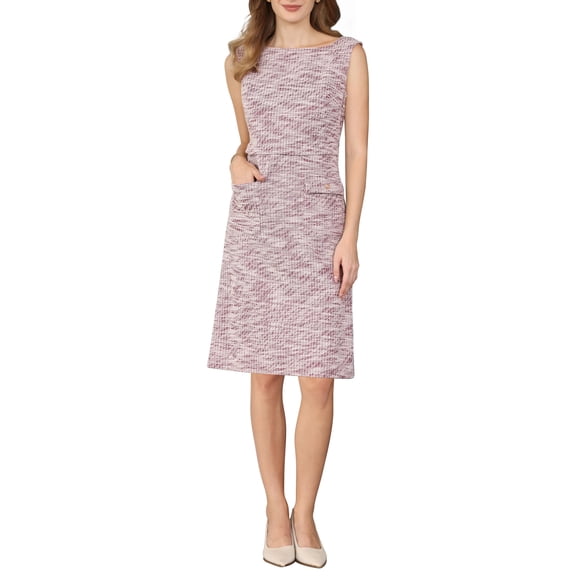 INSPIRE CHIC Women's Sleeveless Tweed Dress Boat Neck Work Office Sheath Dresses S Red