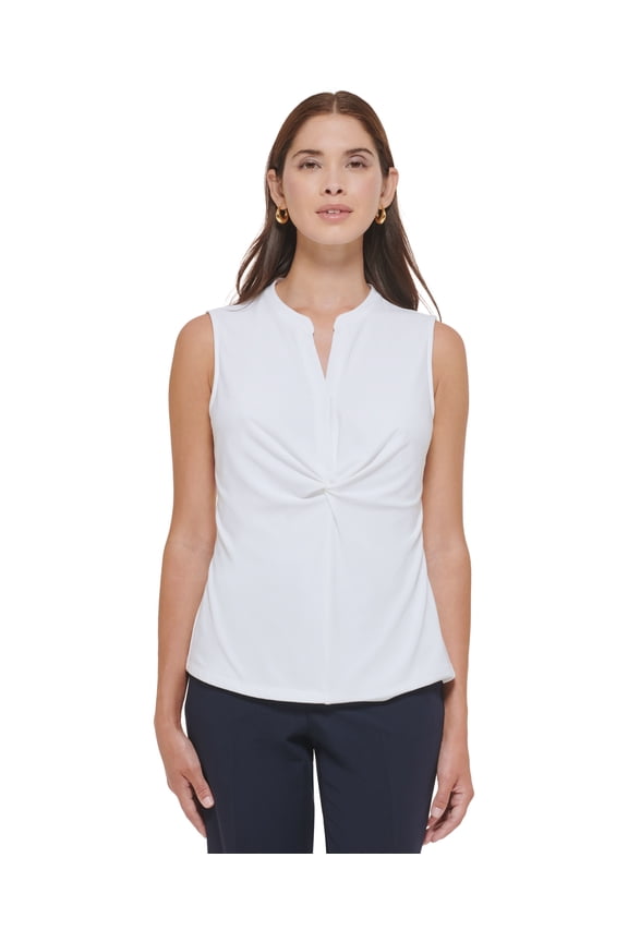 Women's Sleeveless Twist Front Top Ivory XL