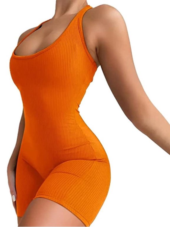 Women's Sleeveless U Neck Jumpsuit, One Piece Short Romper for Fitness, Casual Wear and Activewear