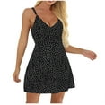 thumbnail image 1 of Women's Sleeveless V-Neck Camisole Boho Dress Slim Lace-Up Polka Dot Mini Sundress Casual Backless A-Line Dresses, 1 of 4