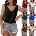 thumbnail image 1 of Women's Sleeveless V Neck Camisole Silk Feel Blouse Summer Basic Tank Top, 1 of 7