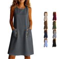 thumbnail image 1 of Women's Sleeveless V Neck Casual Dress, Buttonless Design, Lightweight Blend, Warm Weather Wear, 1 of 7