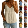 thumbnail image 1 of Women's Sleeveless V Neck Cotton Linen Button Front Tank Top Loose Casual Blouse for Summer Daily Wear, 1 of 7