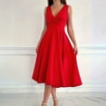 thumbnail image 1 of Women's Sleeveless V Neck Gowns Solid Color A-Line Flowy Midi Dresses Business Casual Evening Party Dress S, 1 of 6