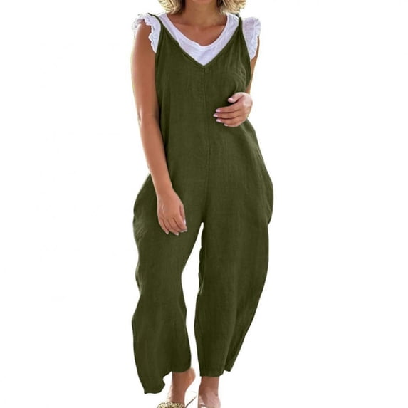 Women's Sleeveless V-Neck Loose Fit Jumpsuit with Pockets Casual Baggy Summer Outfit